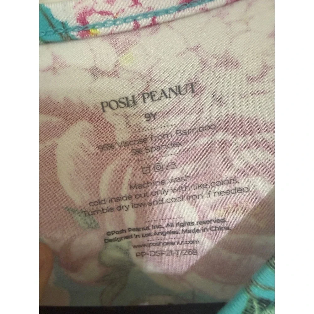 Posh Peanut Girls Teal Pink Floral Bamboo Viscose Skater Dress 9Y PP-DSP21-17268